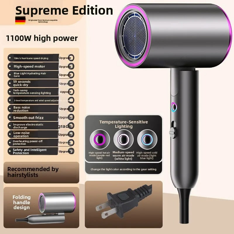 High-speed hair dryer for home use, strong airflow, negative ion, portable, foldable, salon-grade, constant temperature