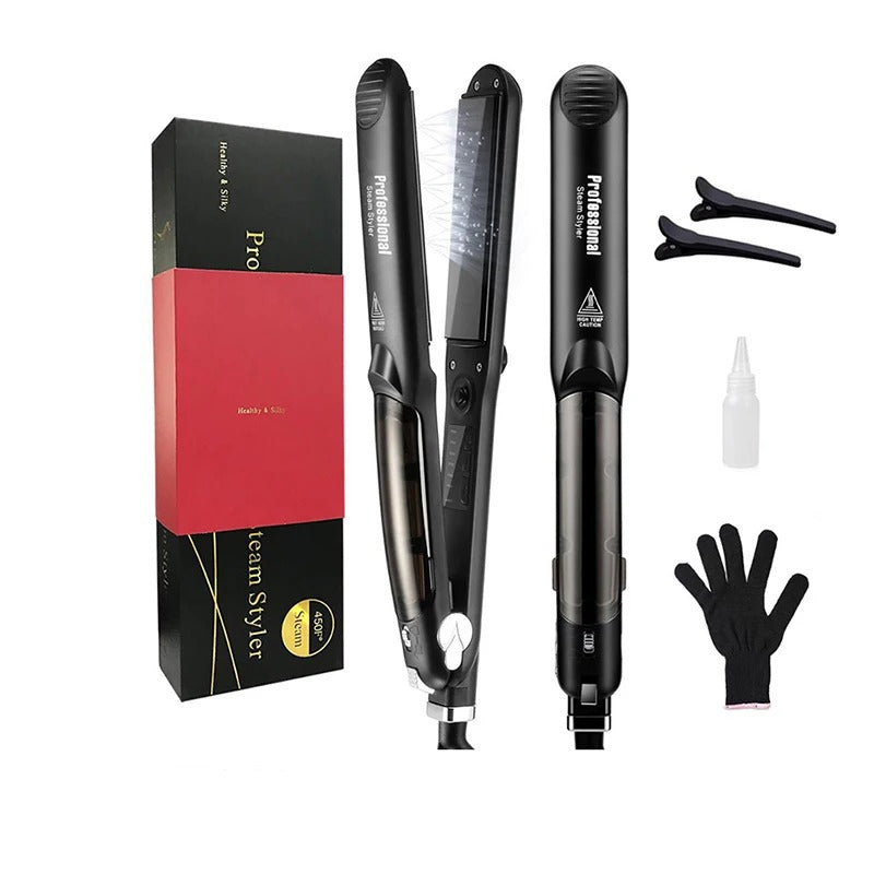 Tourmaline hair straightener, steam, steam LED display, titanium plate flat iron, household, hotel and outdoor products