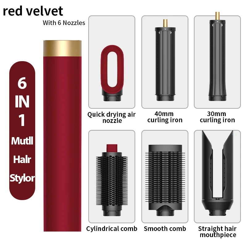 Professional 6 in 1 Cold Hot Air Styling Brush Hair Dryer Curling Iron Straightener Flat Iron 1700W Fast Dry Voluminous Waves