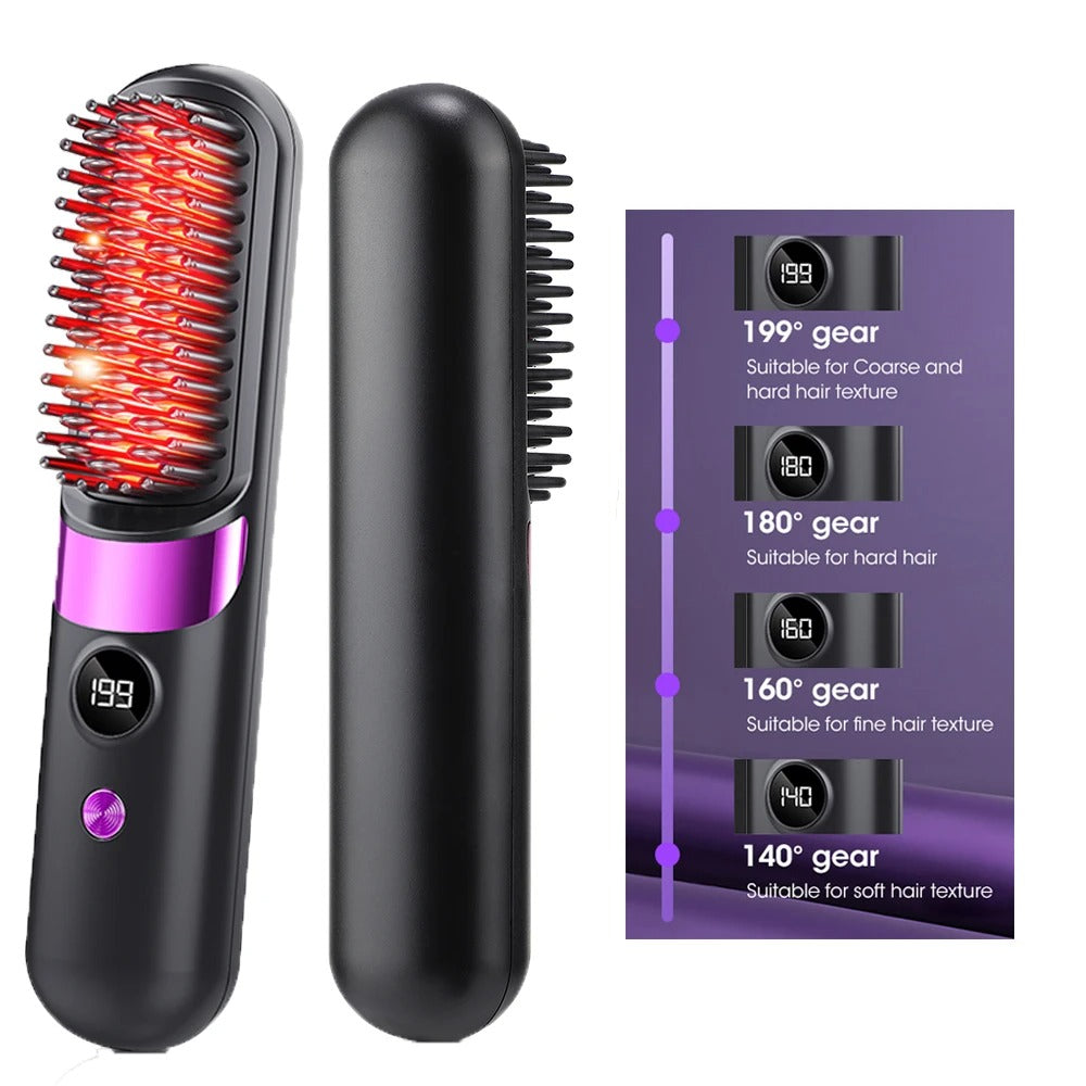 Cordless Hair Straightener 4 Temp LCD Display Anti-scald Hair Straightening Brush Portable Rechargeable Hair Styler Travel Women