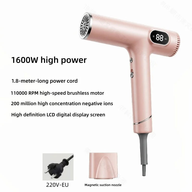 110000 Rpm High-Speed Hair Dryer, High Wind Speed Drying, Lcd Digital Display, Negative Ion Hair Dryer, 220V