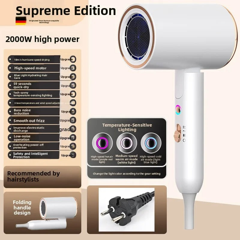 High-speed hair dryer for home use, strong airflow, negative ion, portable, foldable, salon-grade, constant temperature
