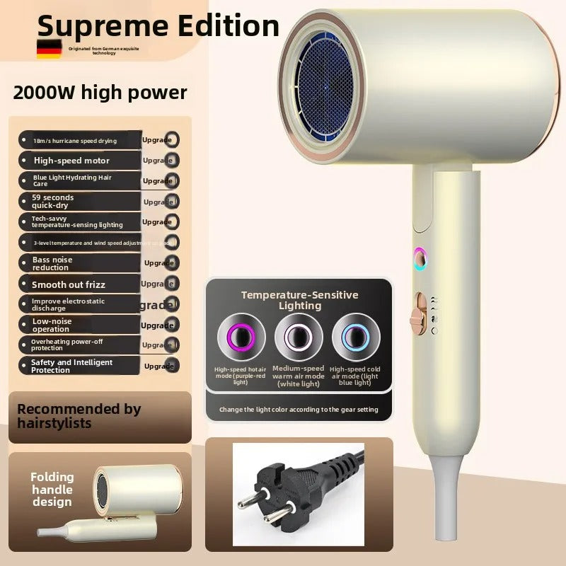 High-speed hair dryer for home use, strong airflow, negative ion, portable, foldable, salon-grade, constant temperature