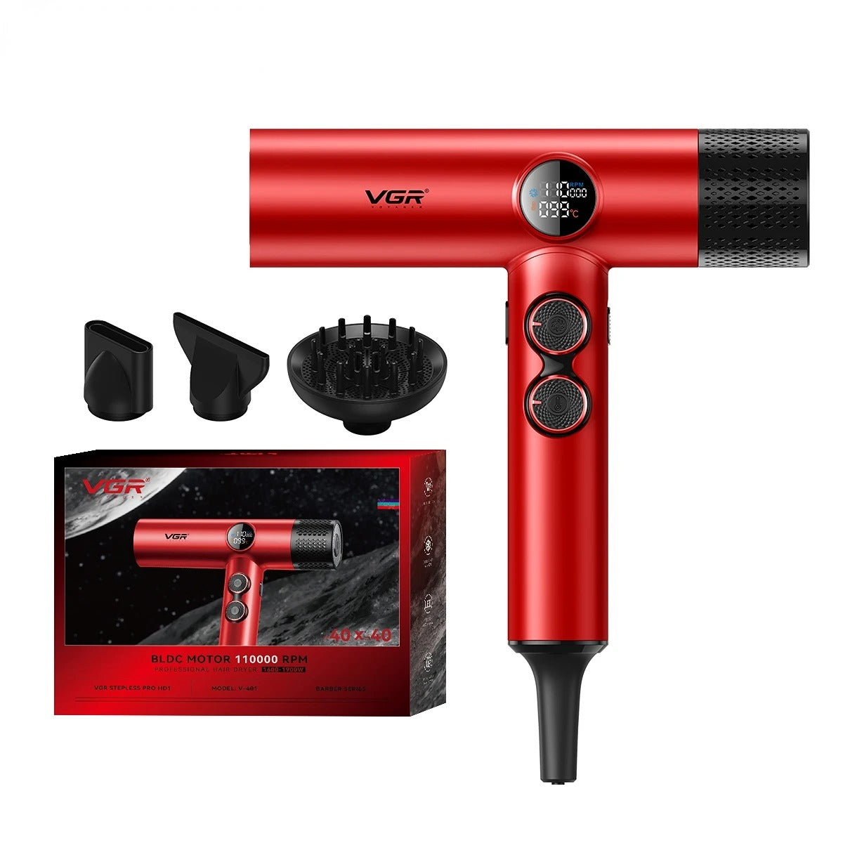 VGR Hair Dryer Professional Blow Dryer Hot and Cold Adjustment Air Blower 110000 RPM Brushless Motor Hair Care Appliances V-401